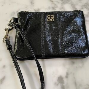 Coach Black Patent Leather Wristlet with Metallic Accents